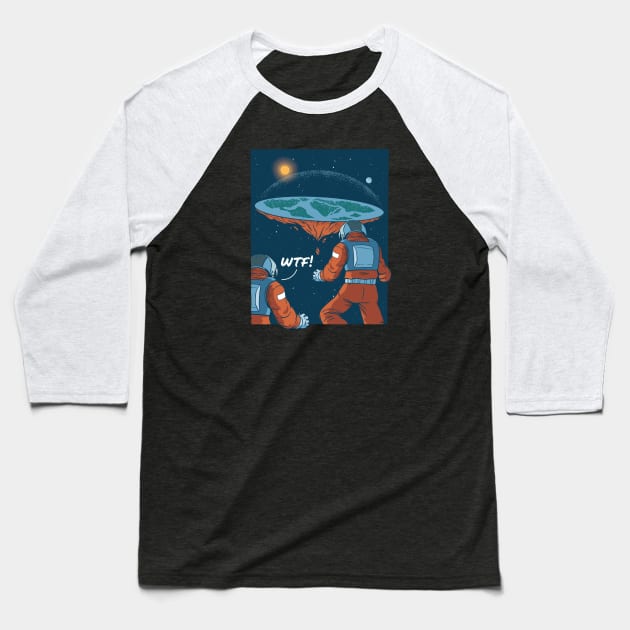 Flat Earth Astronaut Baseball T-Shirt by Safdesignx